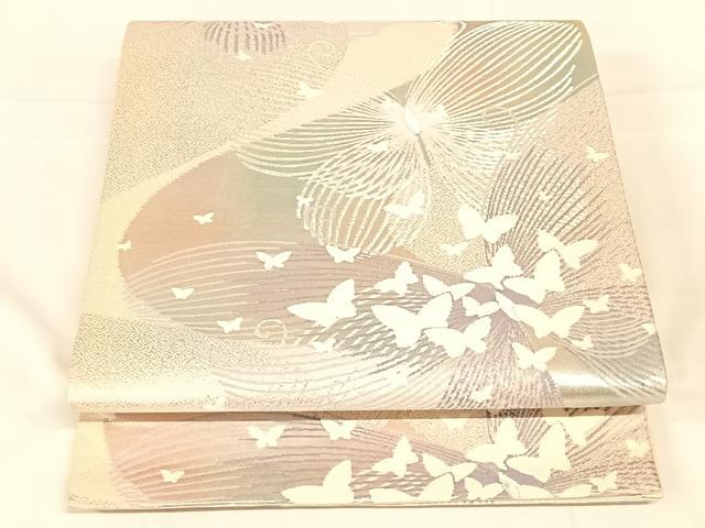 平和屋着物◎六通柄袋帯 舞蝶文 銀糸 正絹 逸品 AABM9789dk