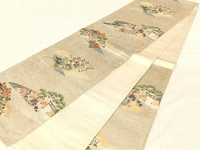平和屋着物◎六通柄袋帯 唐織 鴛鴦花文 金銀糸 引箔 正絹 逸品 AABM9790dk