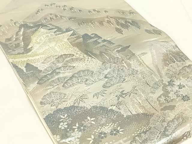 平和屋着物◎六通柄袋帯 重ね山風景文 金銀糸 正絹 逸品 AABM9791dk