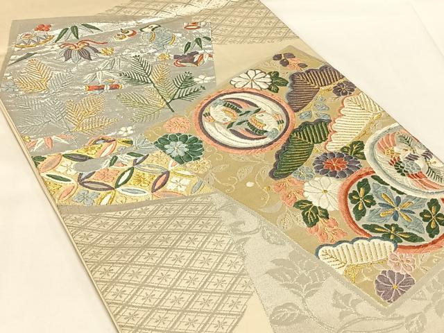 平和屋着物◎六通柄袋帯 唐織 花鳥文 金銀糸 正絹 逸品 AABM9793dk