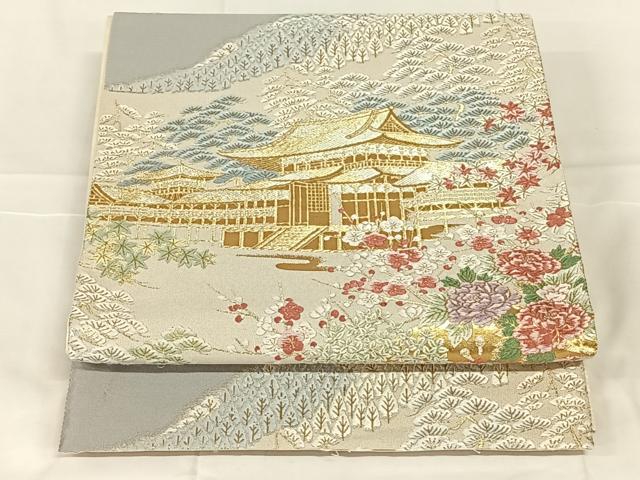 平和屋着物◎六通柄袋帯 唐織 渡橋風景文 金糸 正絹 逸品 AABM9795dk