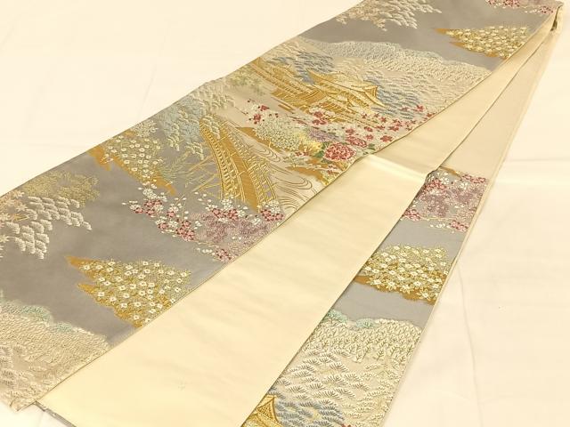 平和屋着物◎六通柄袋帯 唐織 渡橋風景文 金糸 正絹 逸品 AABM9795dk