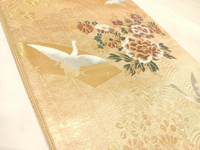 平和屋着物◎西陣 酒井守謹製 六通柄袋帯 唐織 流水地紙飛鶴松花文 金糸 証紙付き 正絹 逸品 AABM9803yx