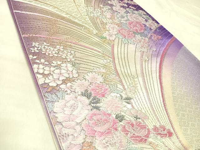 平和屋着物◎六通柄袋帯 唐織 花蝶草花文 金銀糸 正絹 逸品 AABM9806yx