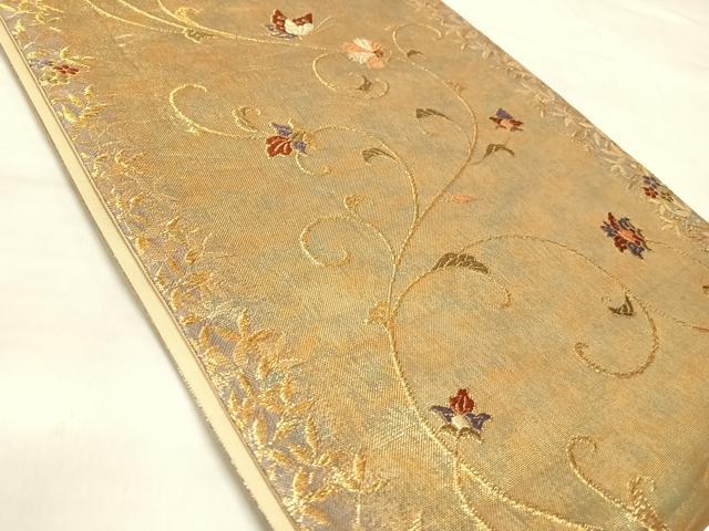 平和屋着物◎六通柄袋帯 枝花舞蝶文 金糸 引箔 正絹 逸品 AABM9807yx