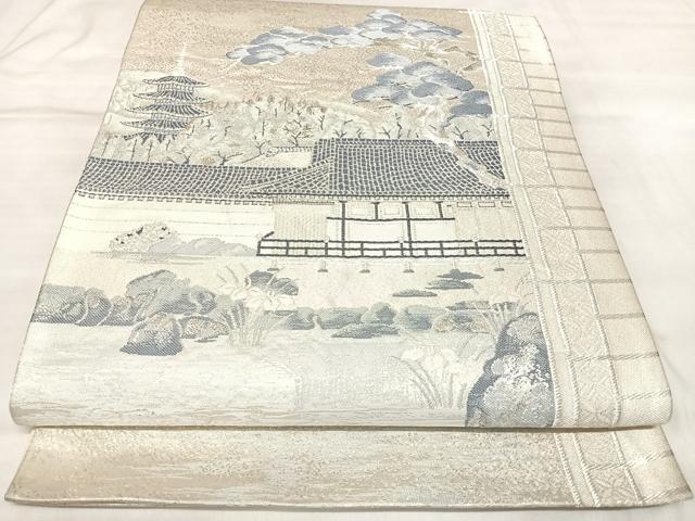 平和屋着物◎六通柄袋帯 唐織 石庭文様 銀糸 正絹 逸品 AABM9816yx