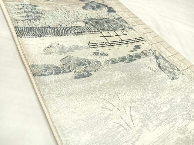 平和屋着物◎六通柄袋帯 唐織 石庭文様 銀糸 正絹 逸品 AABM9816yx