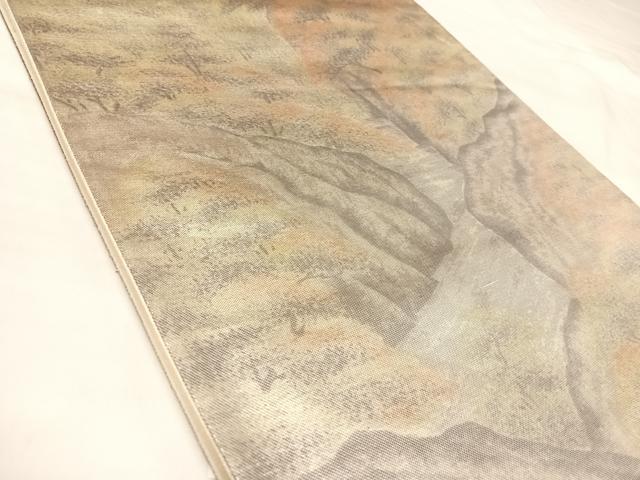 平和屋着物◎六通柄袋帯 樹林風景文 銀糸 正絹 逸品 AABM9838yx