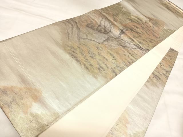 平和屋着物◎六通柄袋帯 樹林風景文 銀糸 正絹 逸品 AABM9838yx