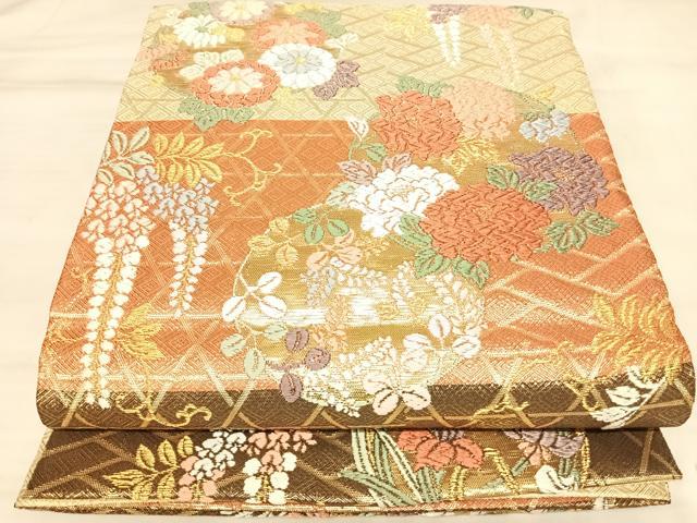 平和屋着物◎佐賀錦 六通柄袋帯 唐織 能衣花丸文 金糸 正絹 逸品 AABM9839yx