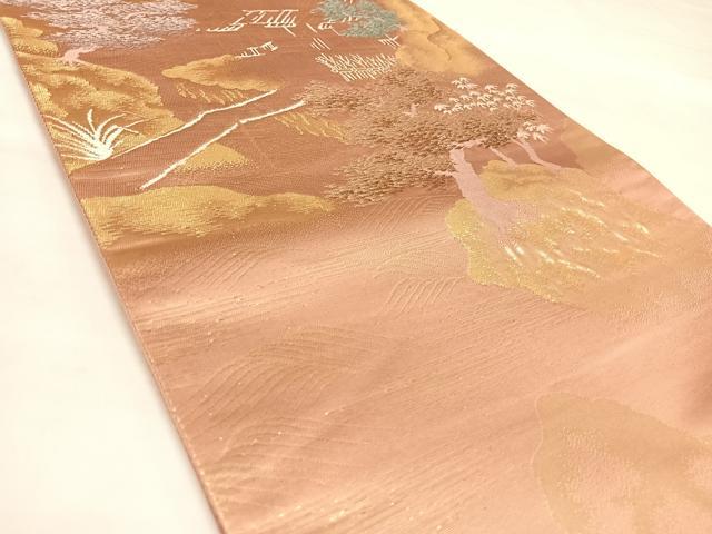 平和屋着物◎六通柄袋帯 唐織 風景文 金糸 正絹 逸品 AABM9851yx