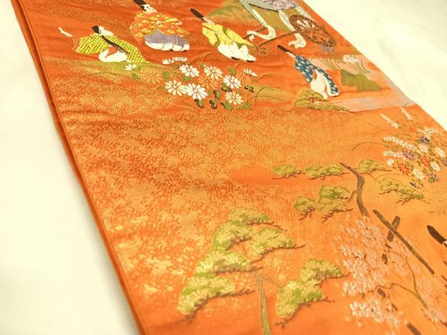 平和屋着物◎六通柄袋帯 唐織 人物風景文 金銀糸 正絹 逸品 AABM9853yx