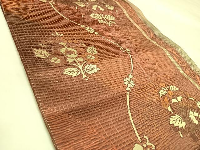平和屋着物◎本場筑前博多織 八寸名古屋帯 立涌花文 花間道 金糸 正絹 逸品 AABM9856yx