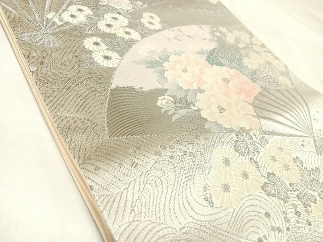 平和屋着物◎六通柄袋帯 唐織 扇面吉祥花文 九百錦 プラチナ二重箔 正絹 逸品 AABM9865yx