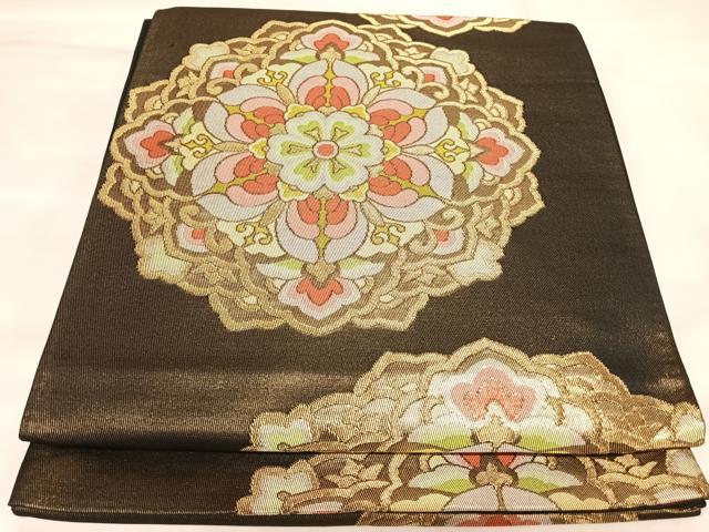 平和屋着物◎六通柄袋帯 正倉院花文 金糸 正絹 逸品 AABM9873yx