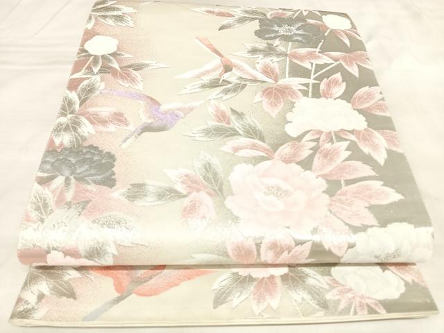 平和屋着物◎六通柄袋帯 唐織 花鳥文 銀糸 正絹 逸品 AABM9878yx