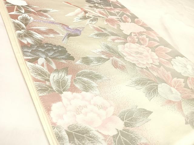 平和屋着物◎六通柄袋帯 唐織 花鳥文 銀糸 正絹 逸品 AABM9878yx