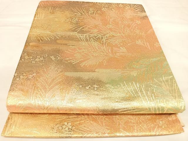 平和屋着物◎六通柄袋帯 エ霞草花文 金彩 正絹 逸品 AABM9879yx