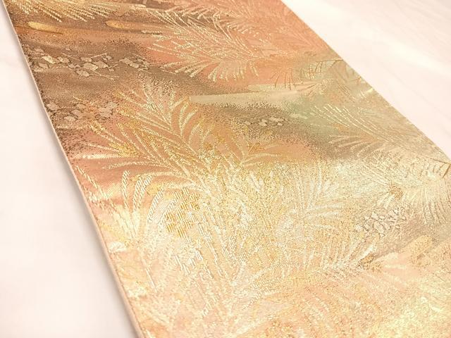 平和屋着物◎六通柄袋帯 エ霞草花文 金彩 正絹 逸品 AABM9879yx