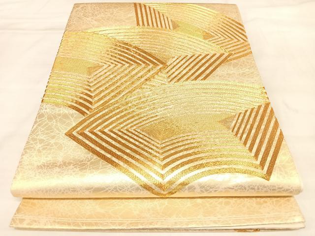 平和屋着物◎太鼓柄袋帯 駒刺繍 地紙重ね文 金糸 正絹 逸品 AABM9895yx