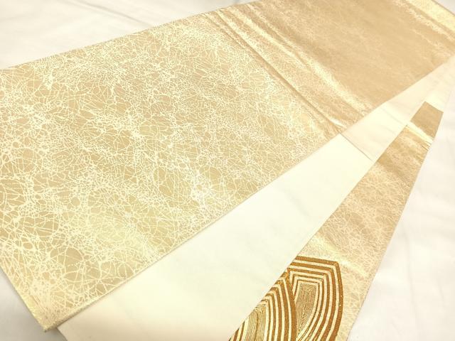 平和屋着物◎太鼓柄袋帯 駒刺繍 地紙重ね文 金糸 正絹 逸品 AABM9895yx