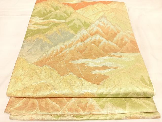 平和屋着物◎六通柄袋帯 雲取り遠山文 金糸 正絹 逸品 AABM9897yx