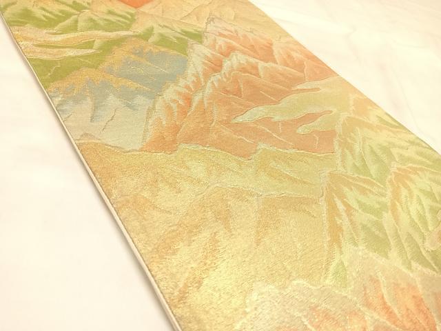 平和屋着物◎六通柄袋帯 雲取り遠山文 金糸 正絹 逸品 AABM9897yx