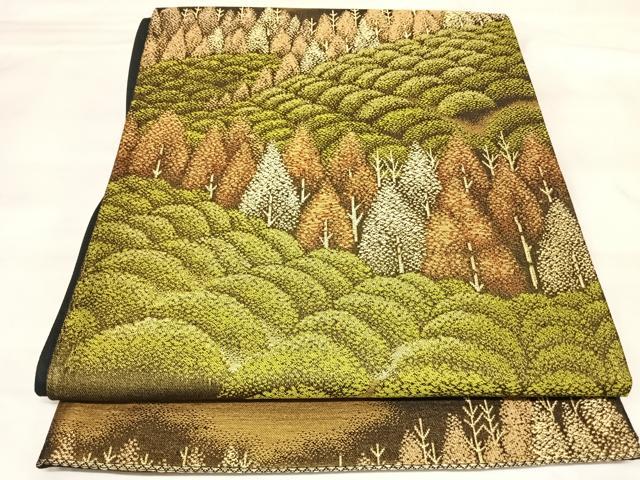 平和屋着物◎六通柄袋帯 雲取り樹林文 金糸 正絹 逸品 AABM9927yx