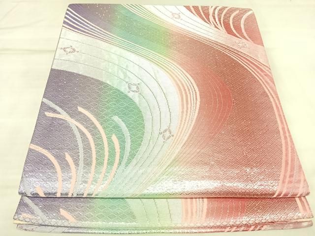 平和屋着物◎六通柄袋帯 唐織 流水文 銀糸 正絹 逸品 AABM9930yx