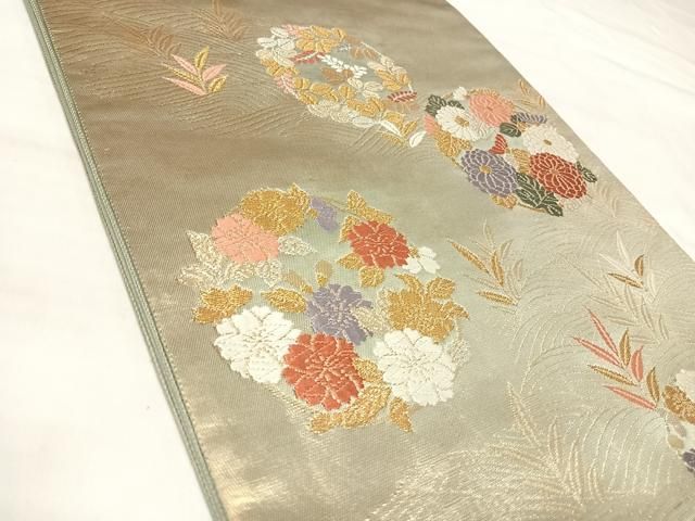 平和屋着物◎六通柄袋帯 唐織 流水花丸文 金糸 正絹 逸品 AABM9953yx