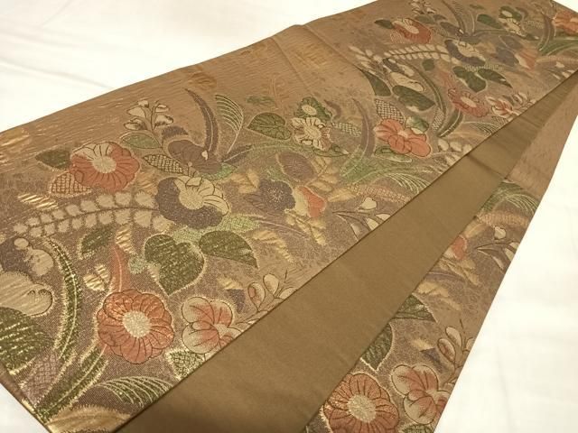 平和屋着物◎六通柄袋帯 辻が花 草花文 ふくれ織 金糸 正絹 逸品 AABM9965yx