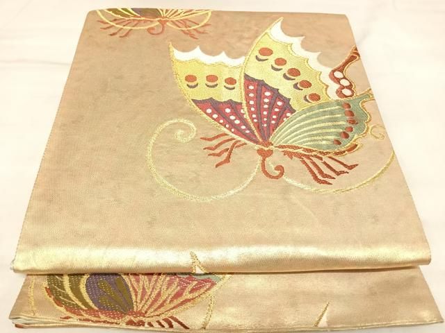平和屋着物◎六通柄袋帯 唐織 群蝶文 金糸 引箔 正絹 逸品 AABM9972yx