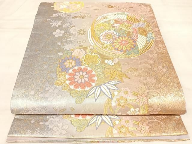 平和屋着物◎六通柄袋帯 唐織 立涌花丸華紋 金銀糸 正絹 逸品 AABN0076yx