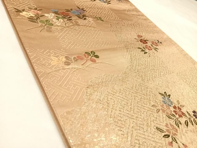 平和屋着物◎六通柄袋帯 唐織 紗綾形舞花文 金銀糸 正絹 逸品 AABN0078yx