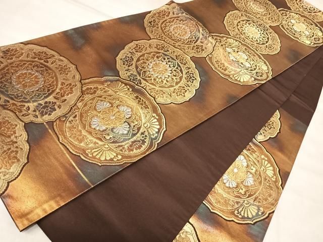平和屋着物◎六通柄袋帯 正倉院花文 金銀糸 正絹 逸品 AABN0090yx