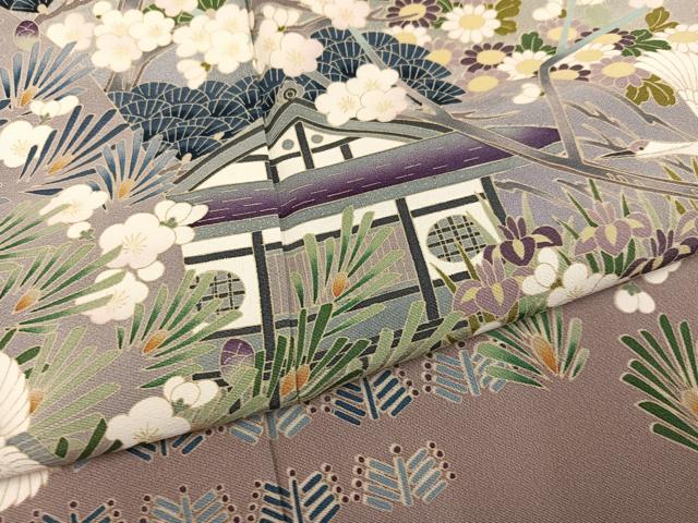 平和屋着物●豪華色留袖 友禅 作家物 群鶴風景草花文 暈し染め 正絹 逸品 未使用 AABN0403ph