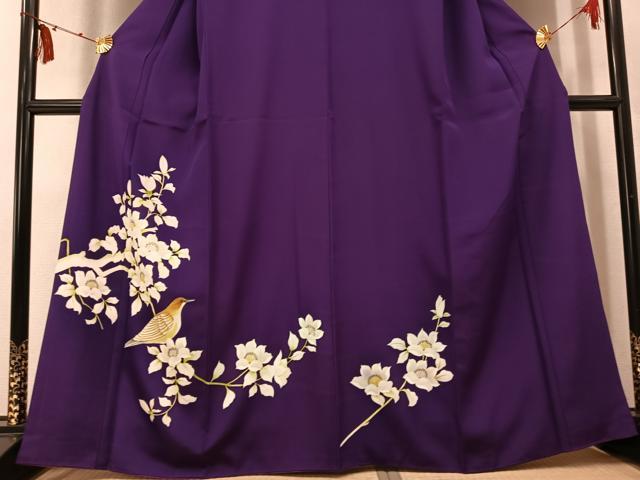 平和屋着物●訪問着 手描き 枝花に休み鳥 正絹 逸品 AABN0408ph