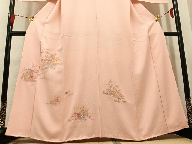 平和屋着物●訪問着 蘇州刺繍 総刺繍 御所車檜扇草花文 正絹 逸品 AABN0409ph