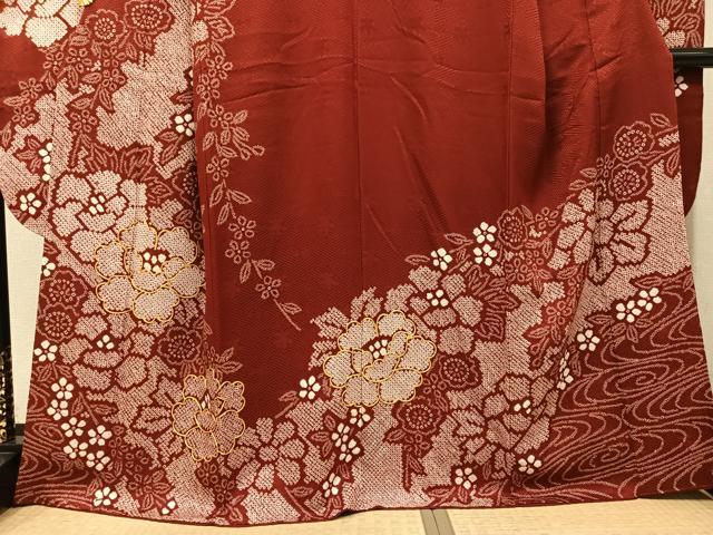 平和屋着物●豪華振袖 絞り 駒刺繍 草花文 正絹 逸品 AABN0412ph