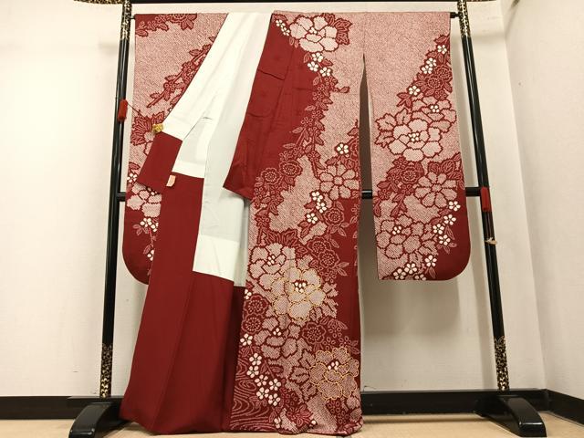 平和屋着物●豪華振袖 絞り 駒刺繍 草花文 正絹 逸品 AABN0412ph