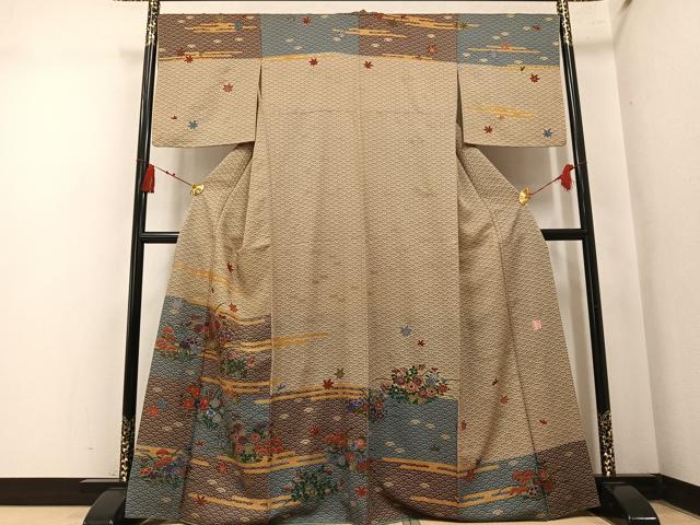 平和屋着物●ファッションデザイナー 花井幸子 訪問着 草花文 金彩 正絹 逸品 AABN0424ph