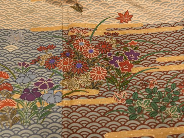 平和屋着物●ファッションデザイナー 花井幸子 訪問着 草花文 金彩 正絹 逸品 AABN0424ph