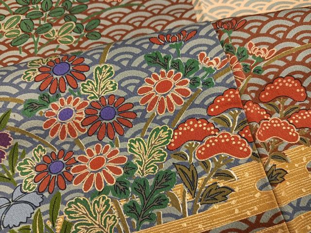 平和屋着物●ファッションデザイナー 花井幸子 訪問着 草花文 金彩 正絹 逸品 AABN0424ph
