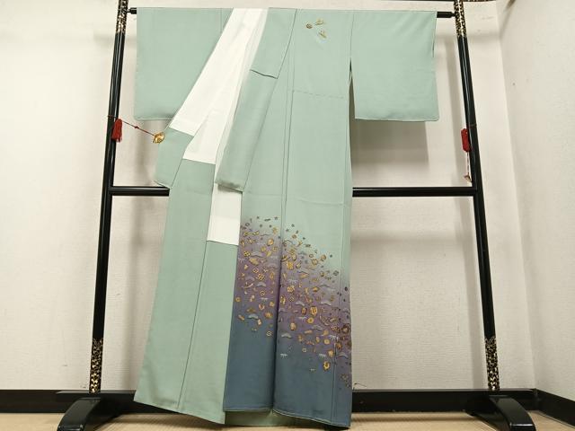 平和屋着物●訪問着 総刺繍 草花宝尽くし 暈し染め 金糸 正絹 逸品 AABN0426ph