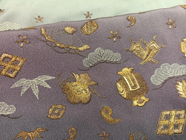 平和屋着物●訪問着 総刺繍 草花宝尽くし 暈し染め 金糸 正絹 逸品 AABN0426ph