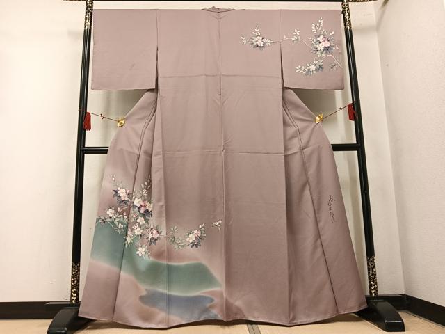 平和屋着物●二代目清次郎 手描き 訪問着 枝花文 暈し染め 正絹 逸品 AABN0449ph