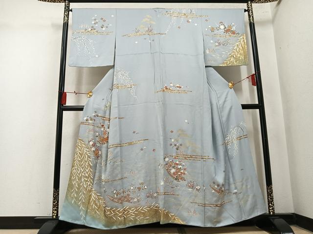 平和屋着物●訪問着 駒刺繍 草花船文 金彩 松坂屋扱い 正絹 逸品 AABN0458ph