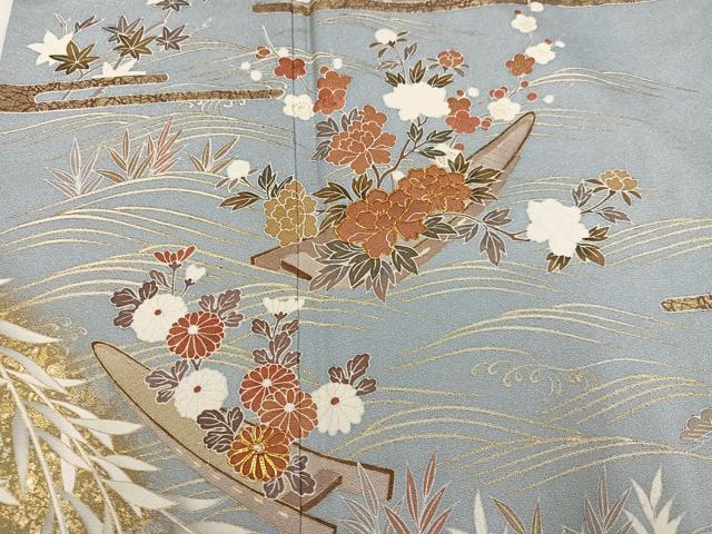 平和屋着物●訪問着 駒刺繍 草花船文 金彩 松坂屋扱い 正絹 逸品 AABN0458ph