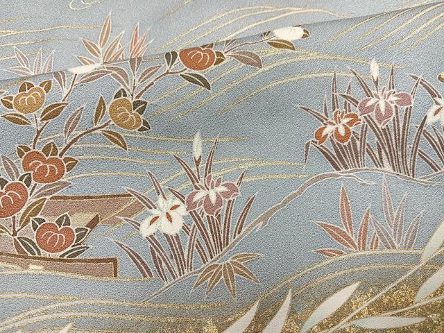 平和屋着物●訪問着 駒刺繍 草花船文 金彩 松坂屋扱い 正絹 逸品 AABN0458ph