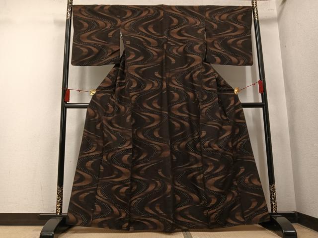 平和屋着物●上質な紬 流水文 正絹 逸品 AABN0464ph